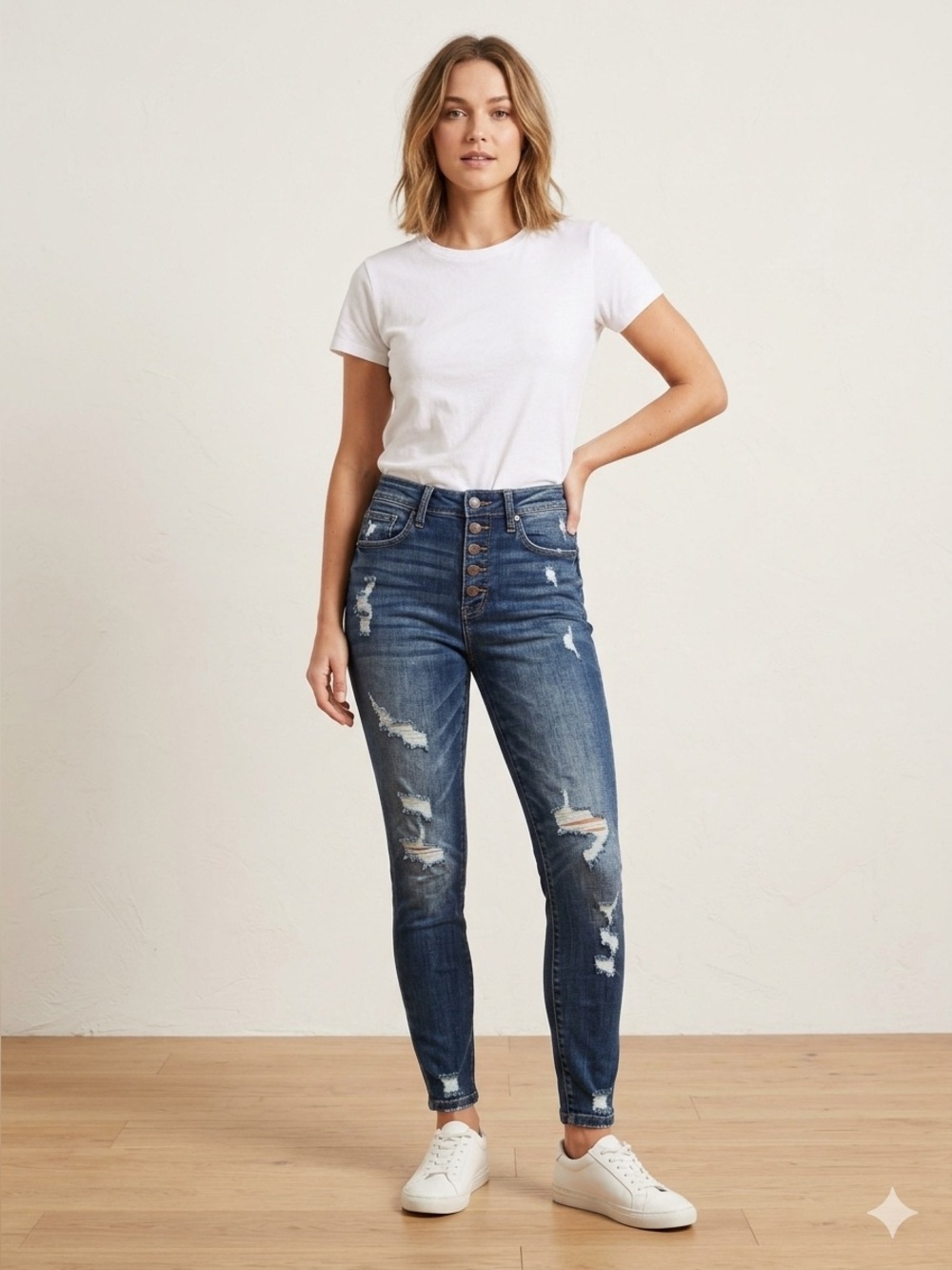KanCan High Rise Distressed Dark Blue Jeans